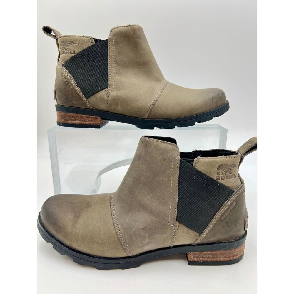 Sorel Emelie Chelsea Bootie Ankle Boot Quarry Gray/Brown Sz 8 Cowgirl Western